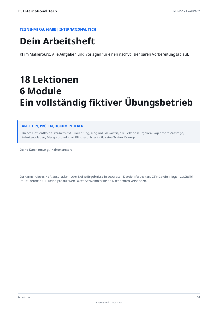 Original-Titelseite des Arbeitshefts KI im Maklerbüro